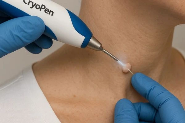 Person receiving Cryotherapy skin tag removal East Grinstead